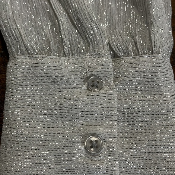 7 For All Mankind Silk Metallic V-Neck Peplum Blouse Women’s Size XS - Picture 9 of 12